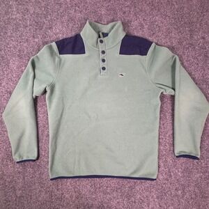 Vineyard Vines Mens Sage Green Fleece Snap Mock Neck Pullover Sweater Whale Logo